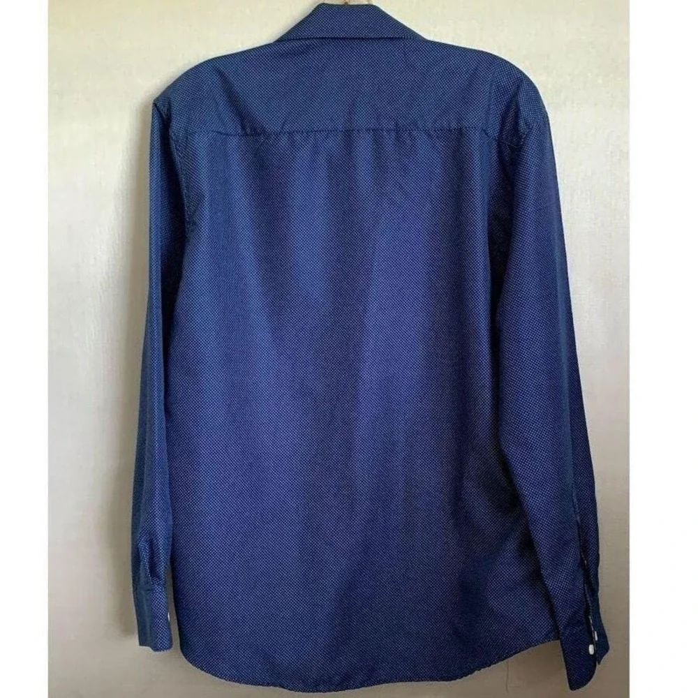 Nicole Miller New York Men's M Blue Polka Dot Long Sleeve Button-Up Shirt